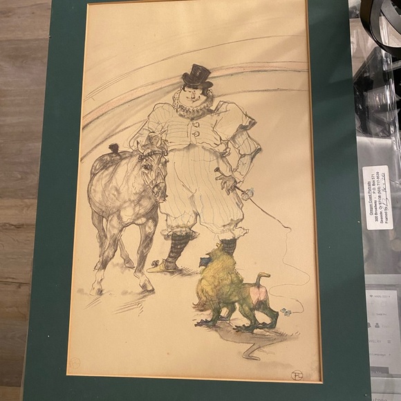 Toulouse Latrec - 1800’s Vintage Circus Art - TLC - Clown Monkey Signed Fine Art - Picture 1 of 11
